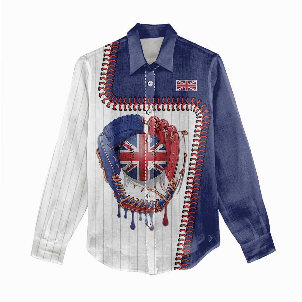 Custom Dripping Baseball Great Britain Women Casual Shirt