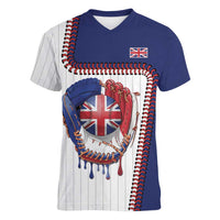 Custom Dripping Baseball Great Britain Women V-Neck T-Shirt