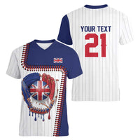 Custom Dripping Baseball Great Britain Women V-Neck T-Shirt