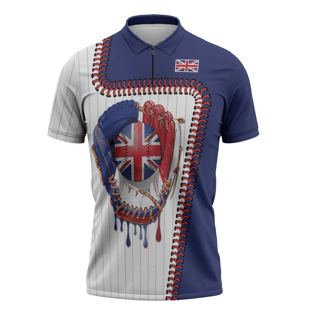 Custom Dripping Baseball Great Britain Zipper Polo Shirt