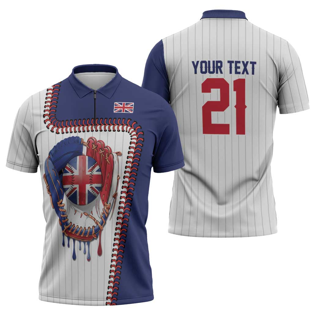 Custom Dripping Baseball Great Britain Zipper Polo Shirt