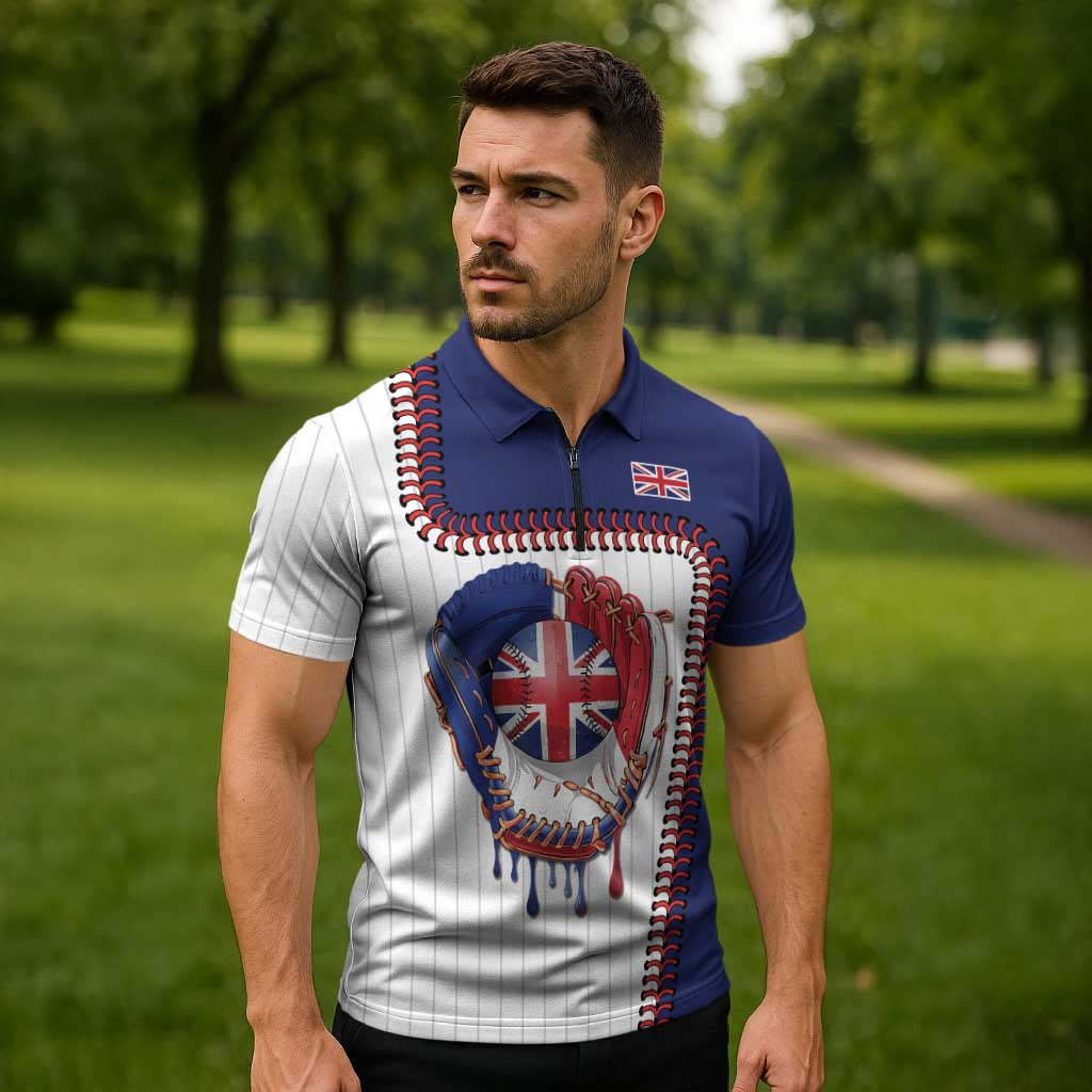 Custom Dripping Baseball Great Britain Zipper Polo Shirt