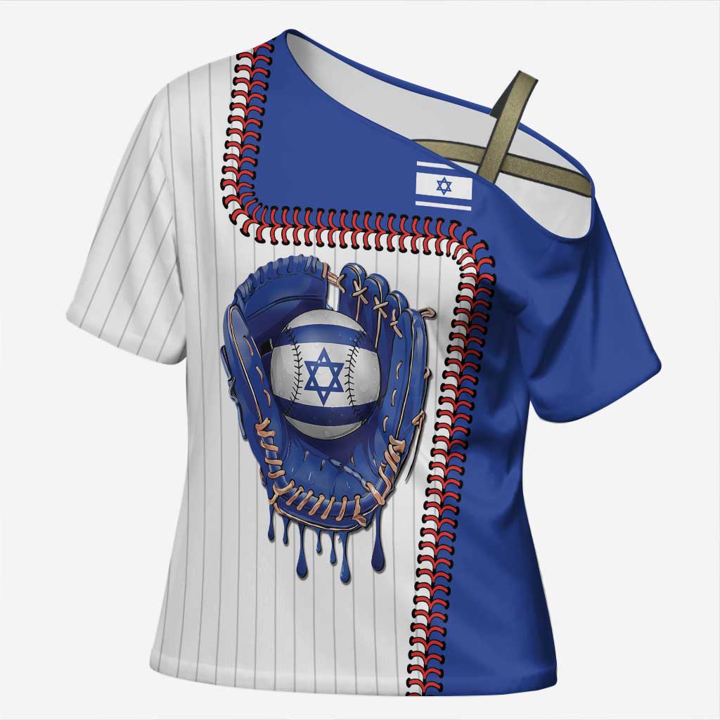Custom Dripping Baseball Israel Cross Shoulder Shirt