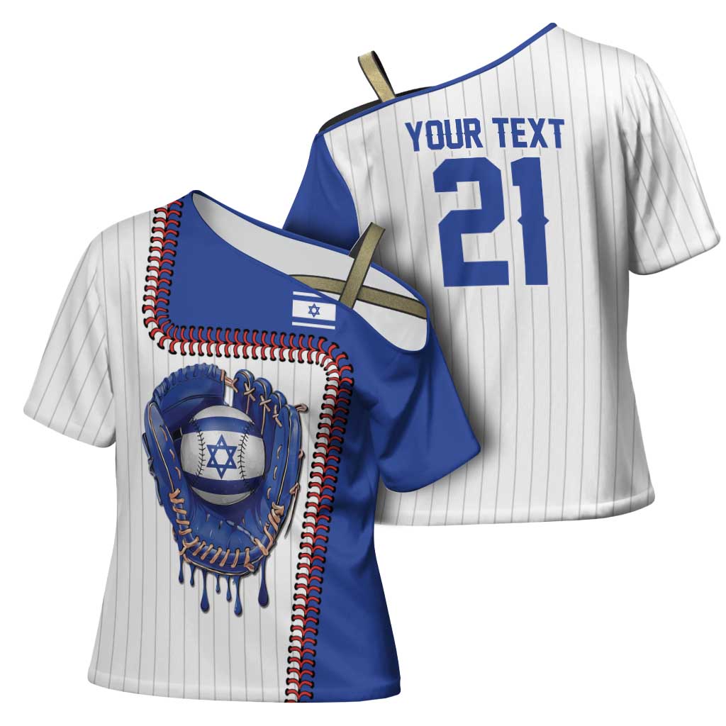 Custom Dripping Baseball Israel Cross Shoulder Shirt