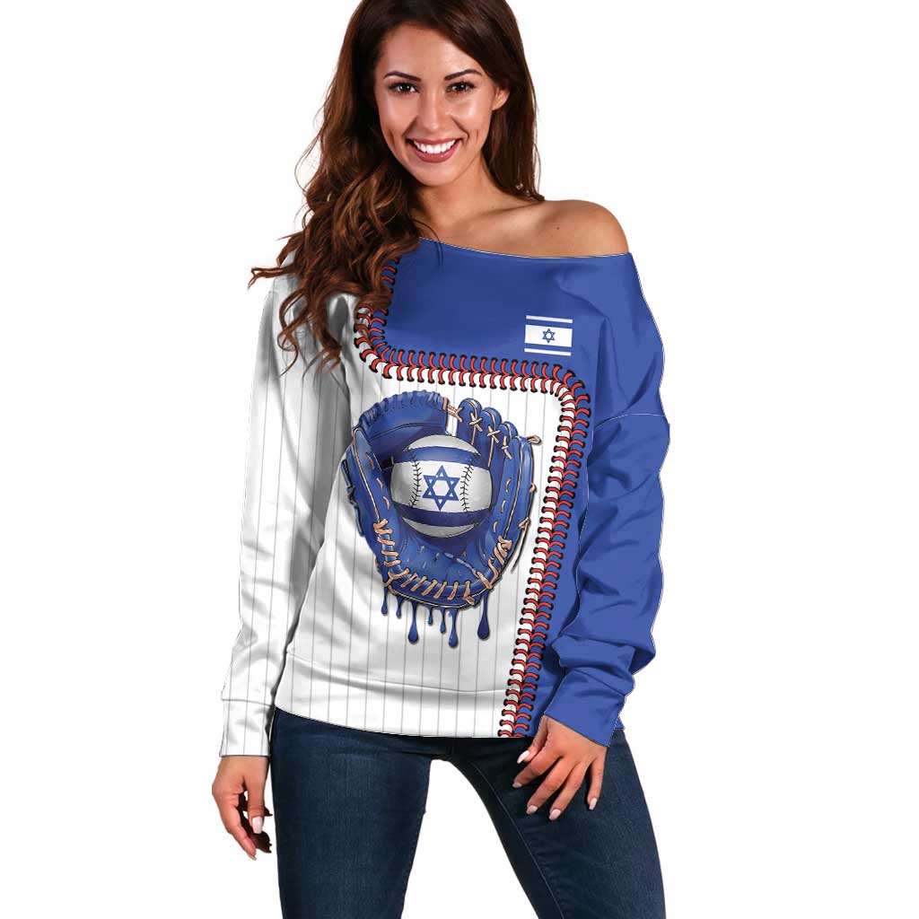 Custom Dripping Baseball Israel Off Shoulder Sweater