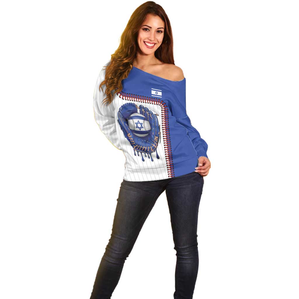 Custom Dripping Baseball Israel Off Shoulder Sweater