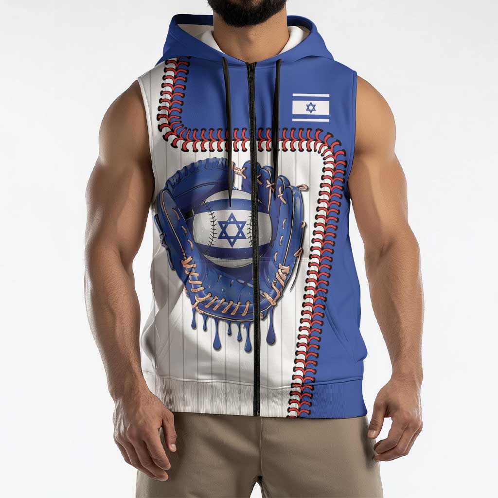 Custom Dripping Baseball Israel Sleeveless Zip Hoodie