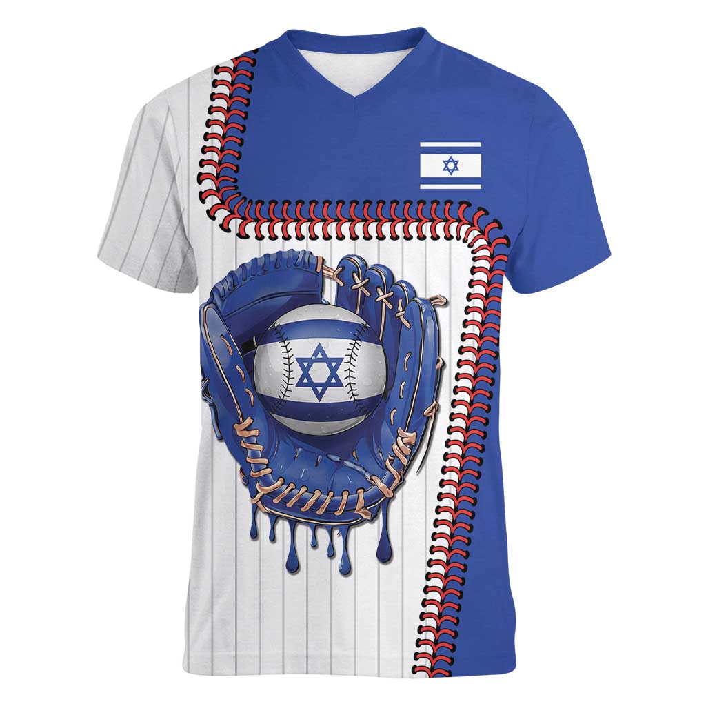 Custom Dripping Baseball Israel Women V-Neck T-Shirt