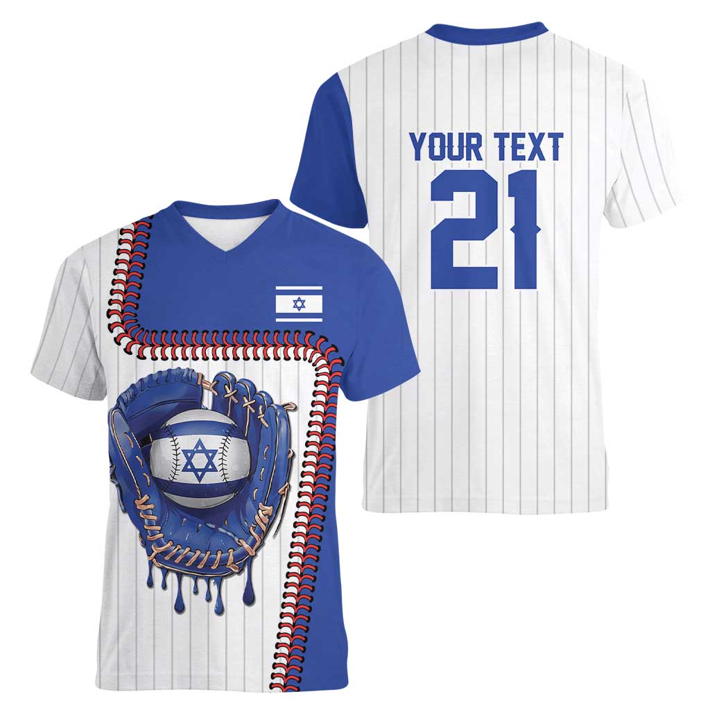 Custom Dripping Baseball Israel Women V-Neck T-Shirt