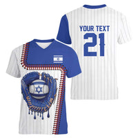 Custom Dripping Baseball Israel Women V-Neck T-Shirt