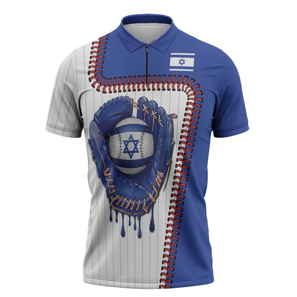 Custom Dripping Baseball Israel Zipper Polo Shirt