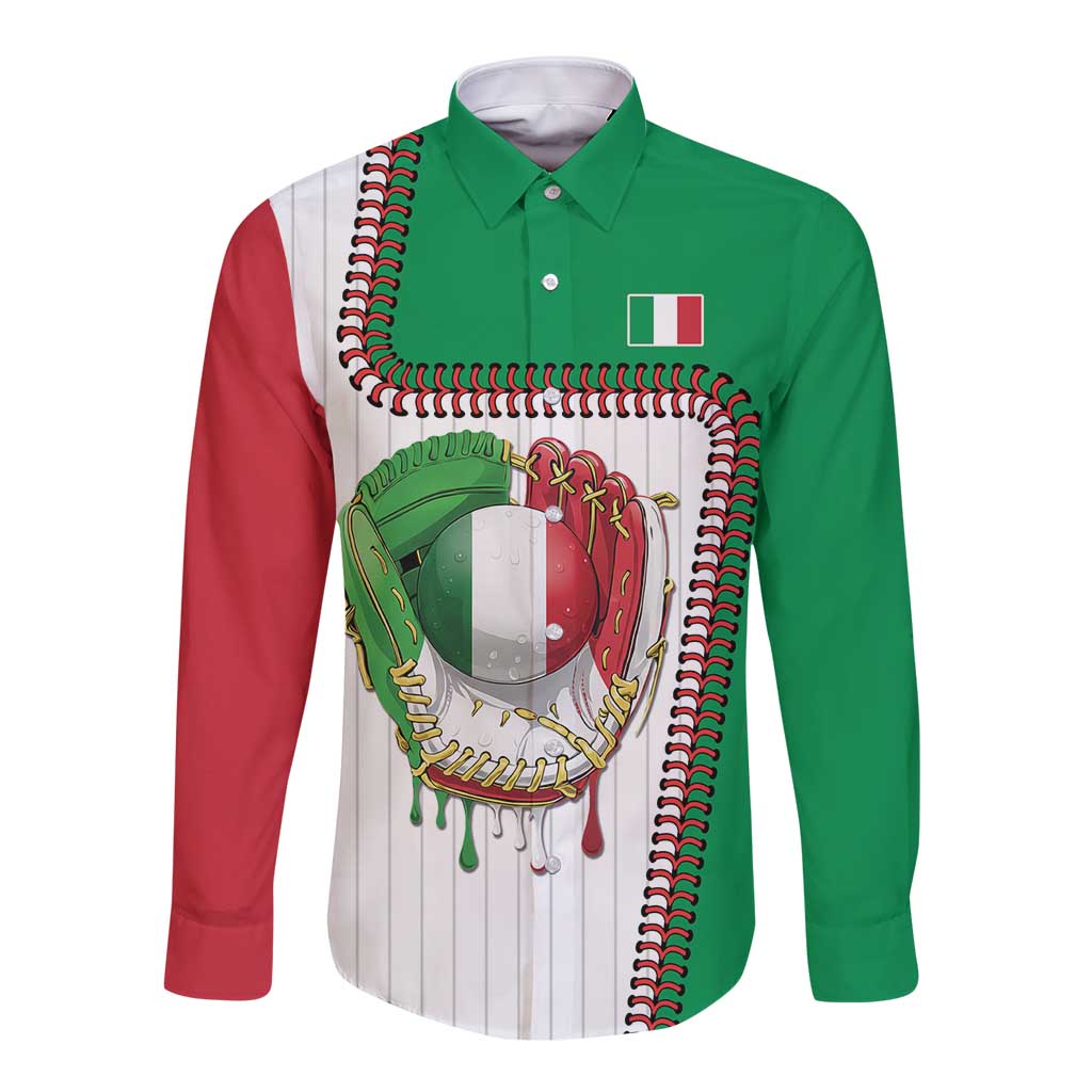 Custom Dripping Baseball Italy Long Sleeve Button Shirt