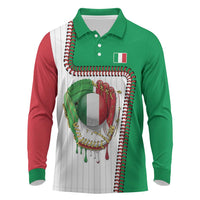 Custom Dripping Baseball Italy Long Sleeve Polo Shirt