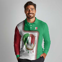 Custom Dripping Baseball Italy Long Sleeve Polo Shirt