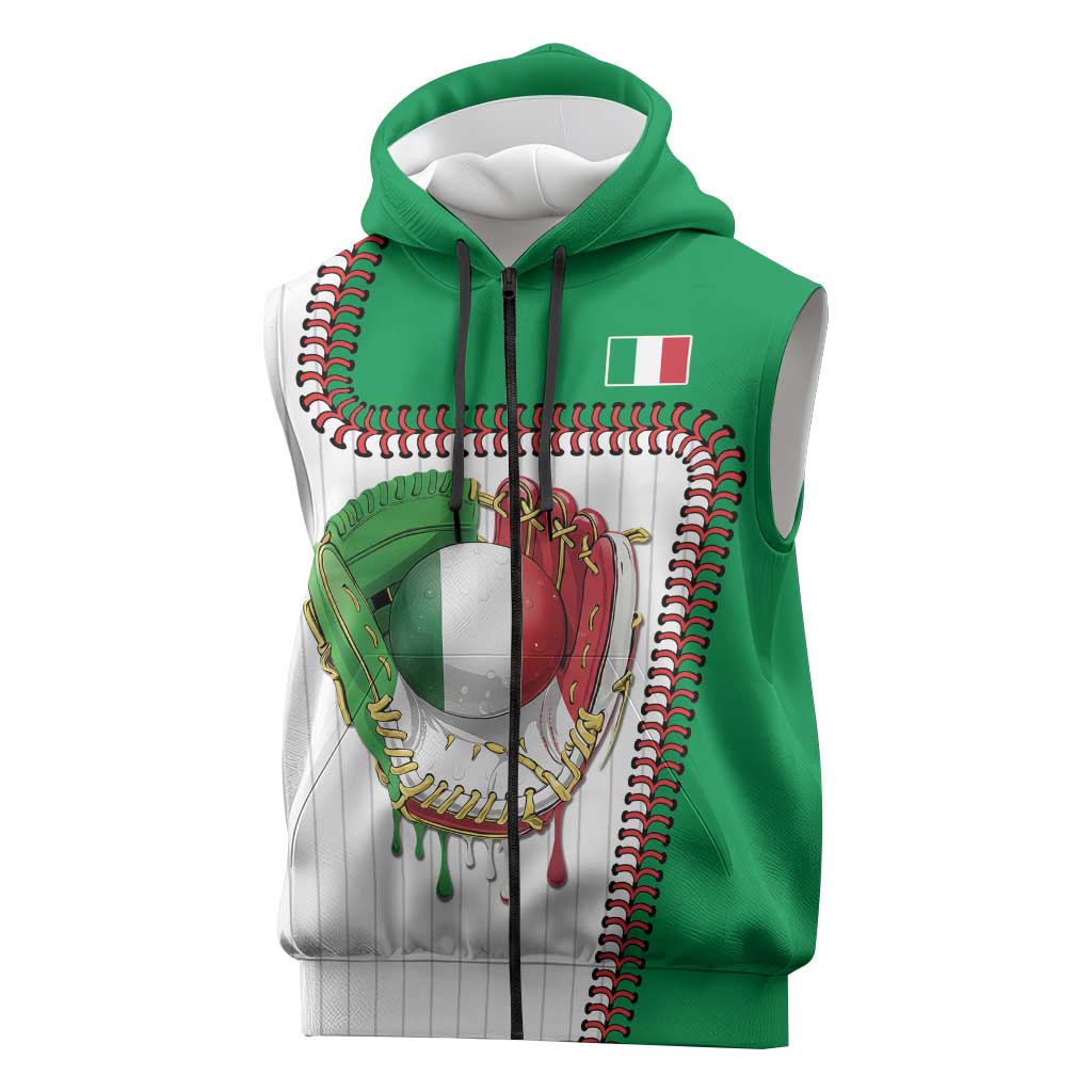 Custom Dripping Baseball Italy Sleeveless Zip Hoodie