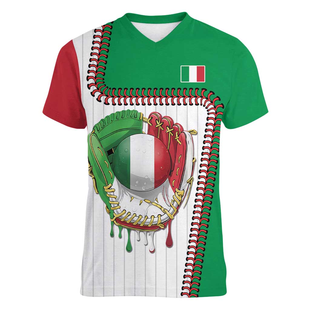 Custom Dripping Baseball Italy Women V-Neck T-Shirt