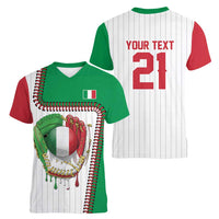 Custom Dripping Baseball Italy Women V-Neck T-Shirt