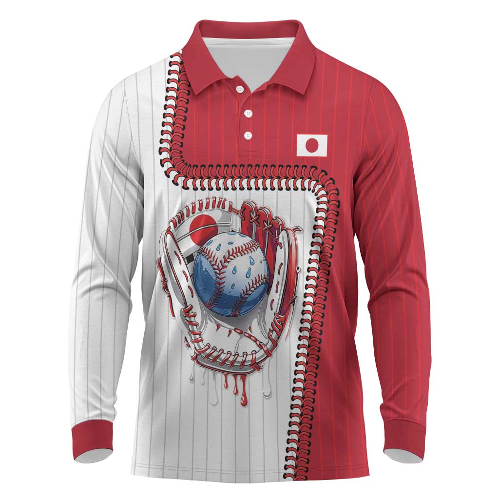 Custom Dripping Baseball Japan Long Sleeve Polo Shirt