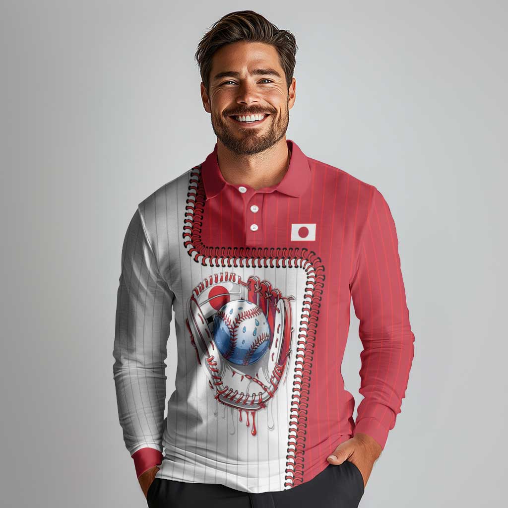 Custom Dripping Baseball Japan Long Sleeve Polo Shirt