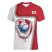 Custom Dripping Baseball Japan Women V-Neck T-Shirt