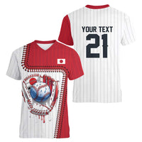 Custom Dripping Baseball Japan Women V-Neck T-Shirt