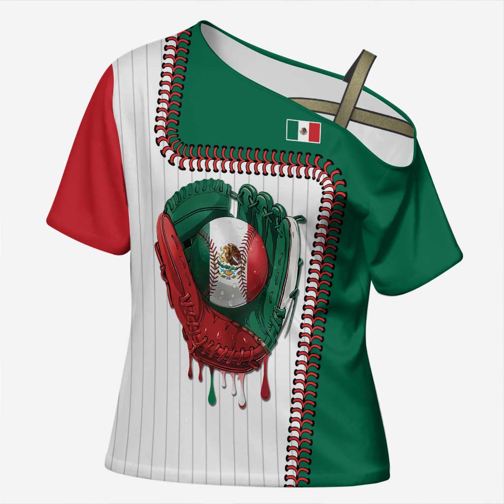 Custom Dripping Baseball Mexico Cross Shoulder Shirt