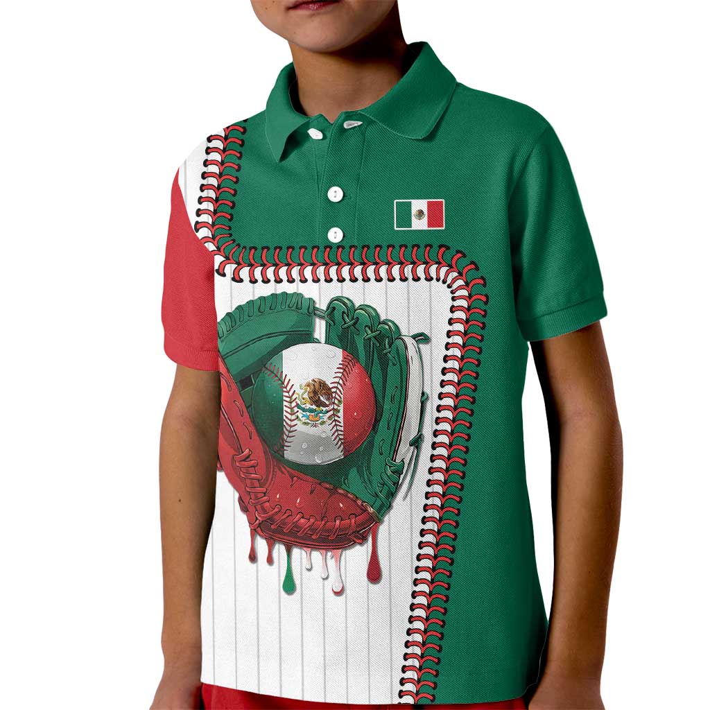 Custom Dripping Baseball Mexico Kid Polo Shirt