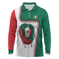 Custom Dripping Baseball Mexico Long Sleeve Polo Shirt