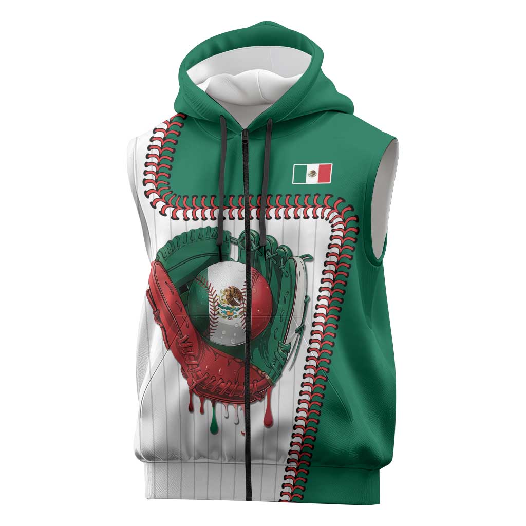 Custom Dripping Baseball Mexico Sleeveless Zip Hoodie