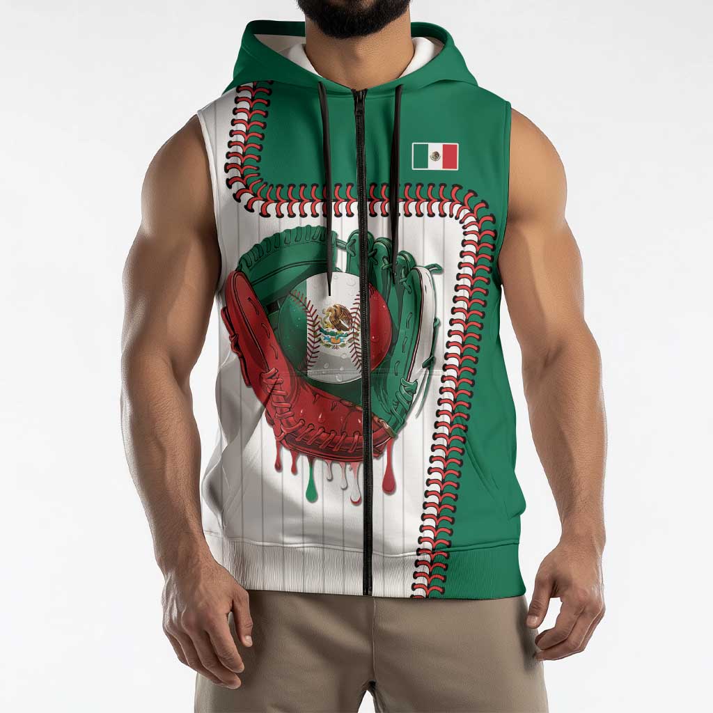Custom Dripping Baseball Mexico Sleeveless Zip Hoodie