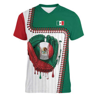 Custom Dripping Baseball Mexico Women V-Neck T-Shirt