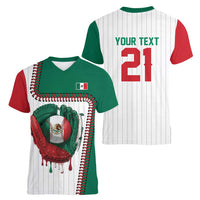 Custom Dripping Baseball Mexico Women V-Neck T-Shirt
