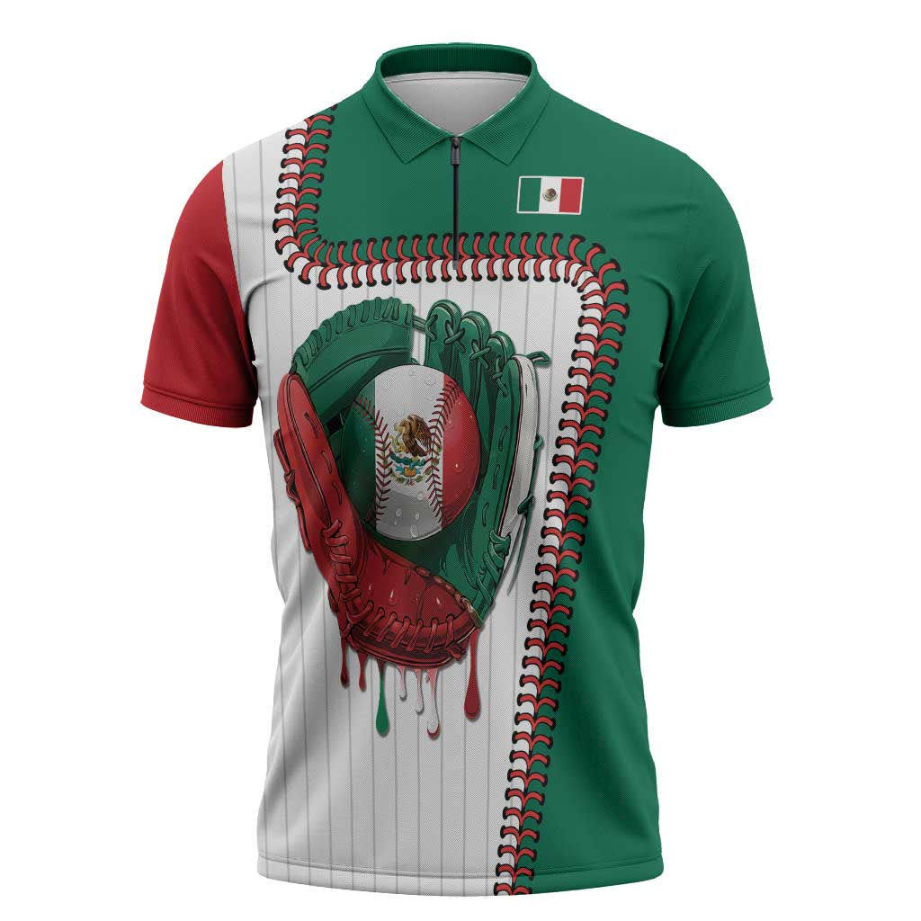 Custom Dripping Baseball Mexico Zipper Polo Shirt