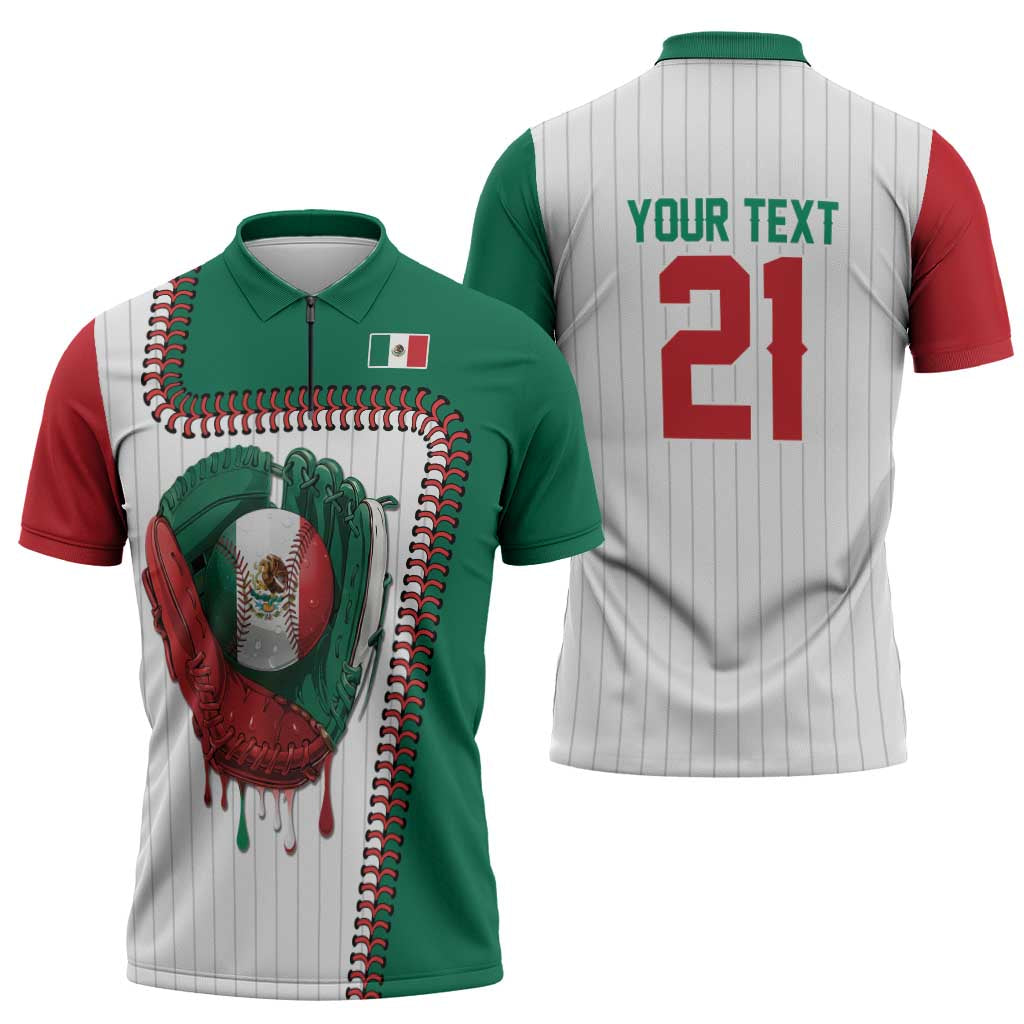 Custom Dripping Baseball Mexico Zipper Polo Shirt
