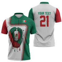 Custom Dripping Baseball Mexico Zipper Polo Shirt