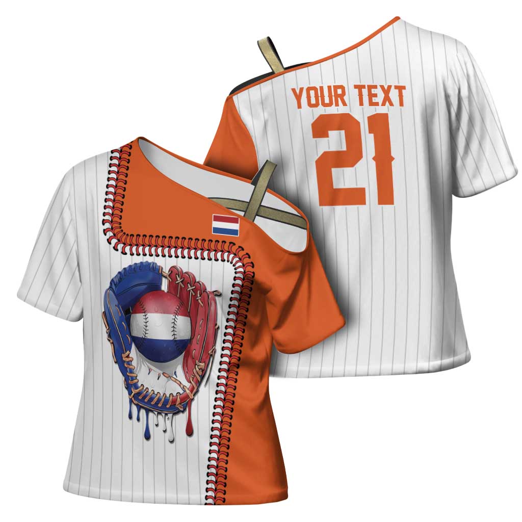 Custom Dripping Baseball Netherlands Cross Shoulder Shirt