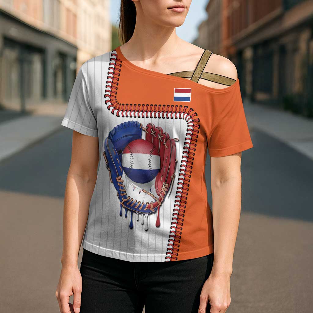 Custom Dripping Baseball Netherlands Cross Shoulder Shirt