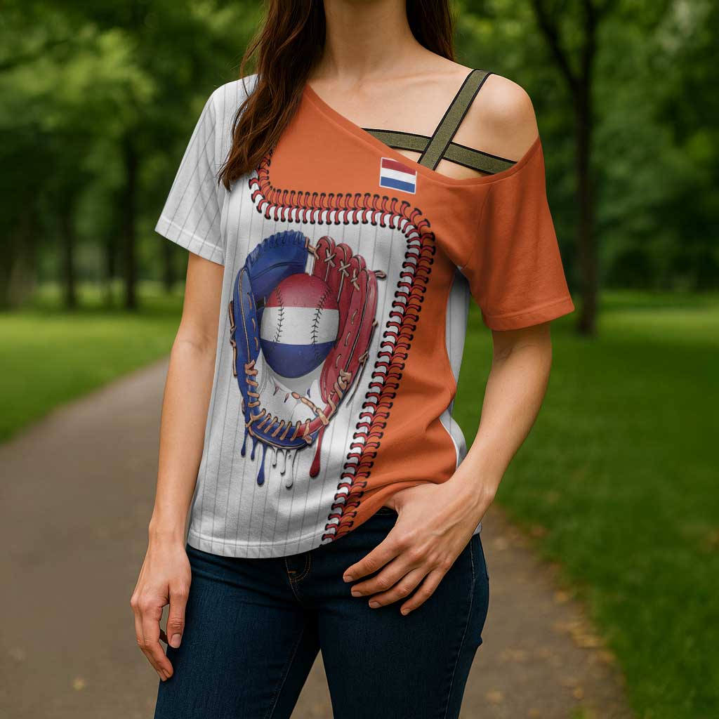 Custom Dripping Baseball Netherlands Cross Shoulder Shirt