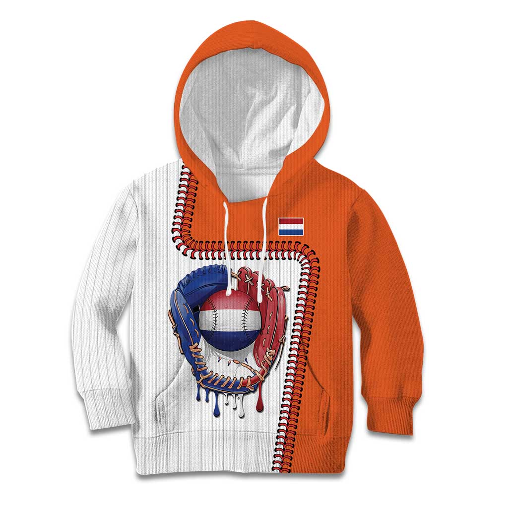 Custom Dripping Baseball Netherlands Kid Hoodie