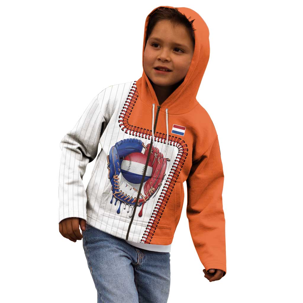 Custom Dripping Baseball Netherlands Kid Hoodie