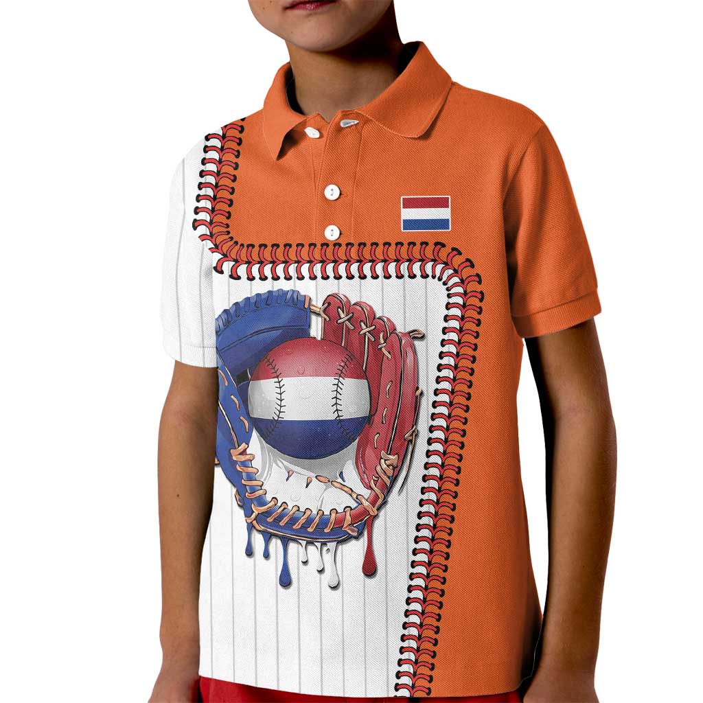 Custom Dripping Baseball Netherlands Kid Polo Shirt