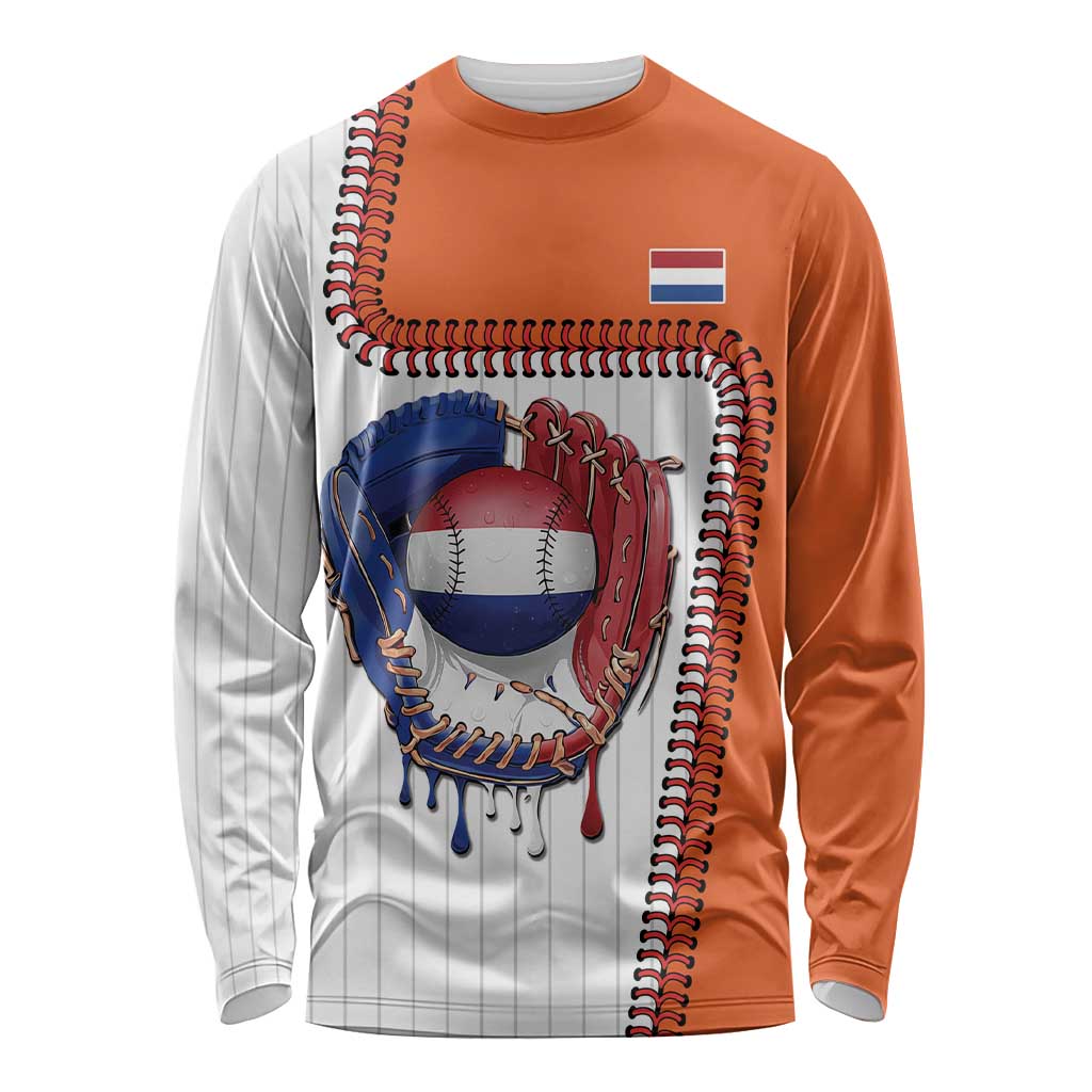 Custom Dripping Baseball Netherlands Long Sleeve Shirt
