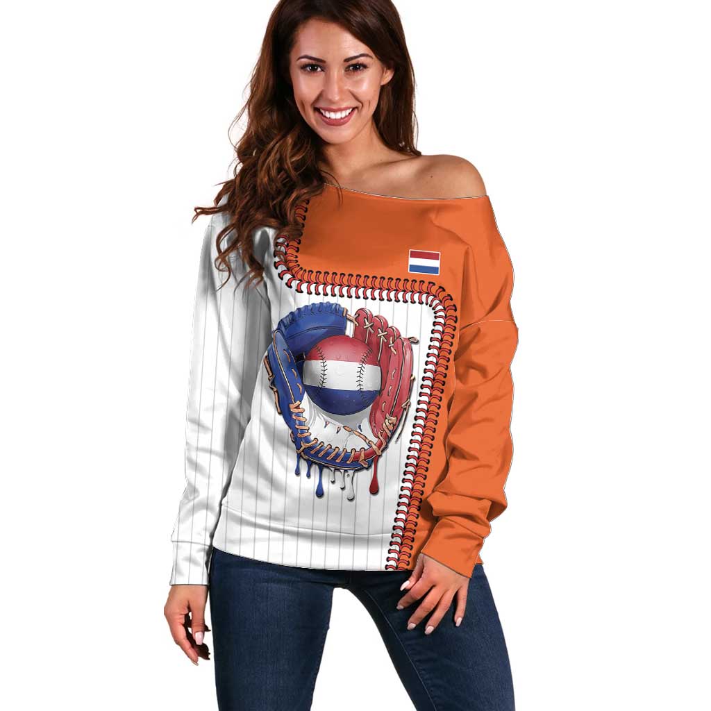 Custom Dripping Baseball Netherlands Off Shoulder Sweater