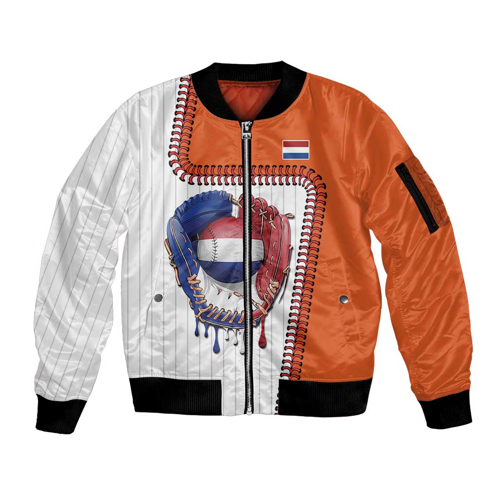 Custom Dripping Baseball Netherlands Sleeve Zip Bomber Jacket
