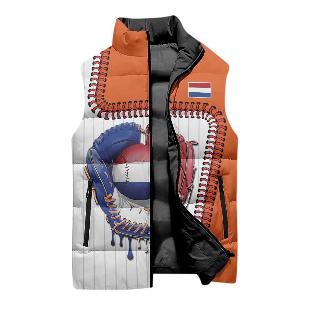 Custom Dripping Baseball Netherlands Sleeveless Puffer Jacket