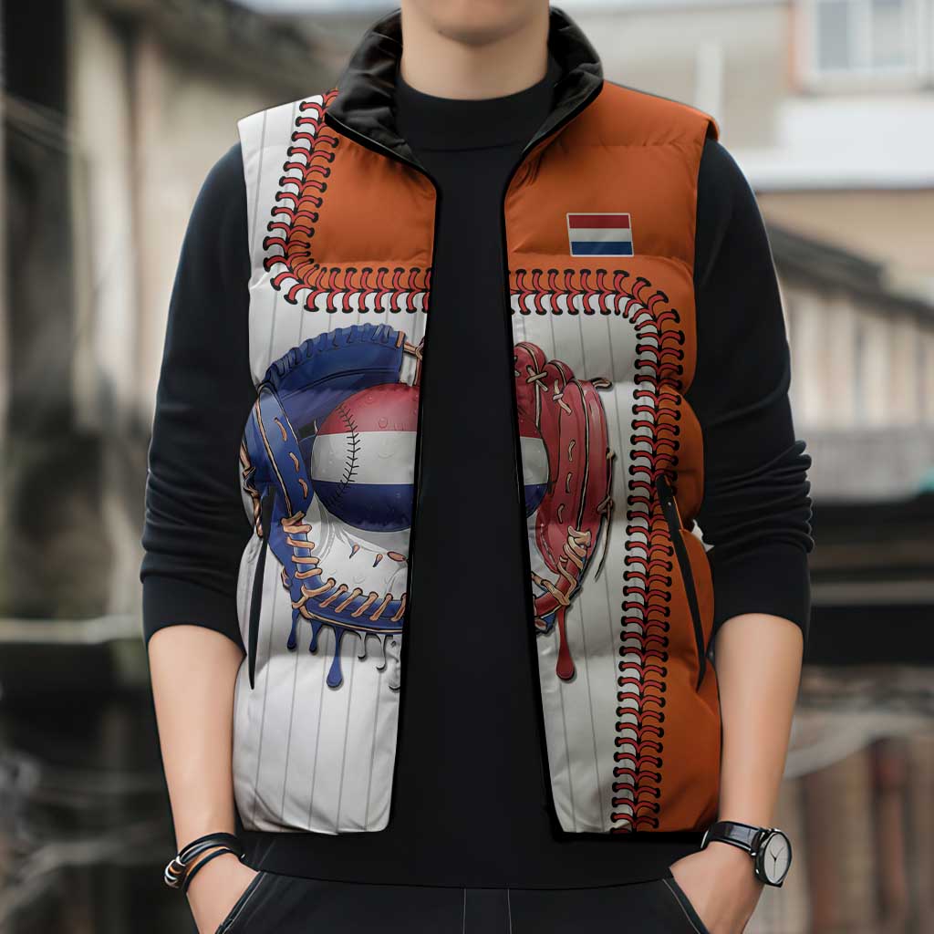 Custom Dripping Baseball Netherlands Sleeveless Puffer Jacket