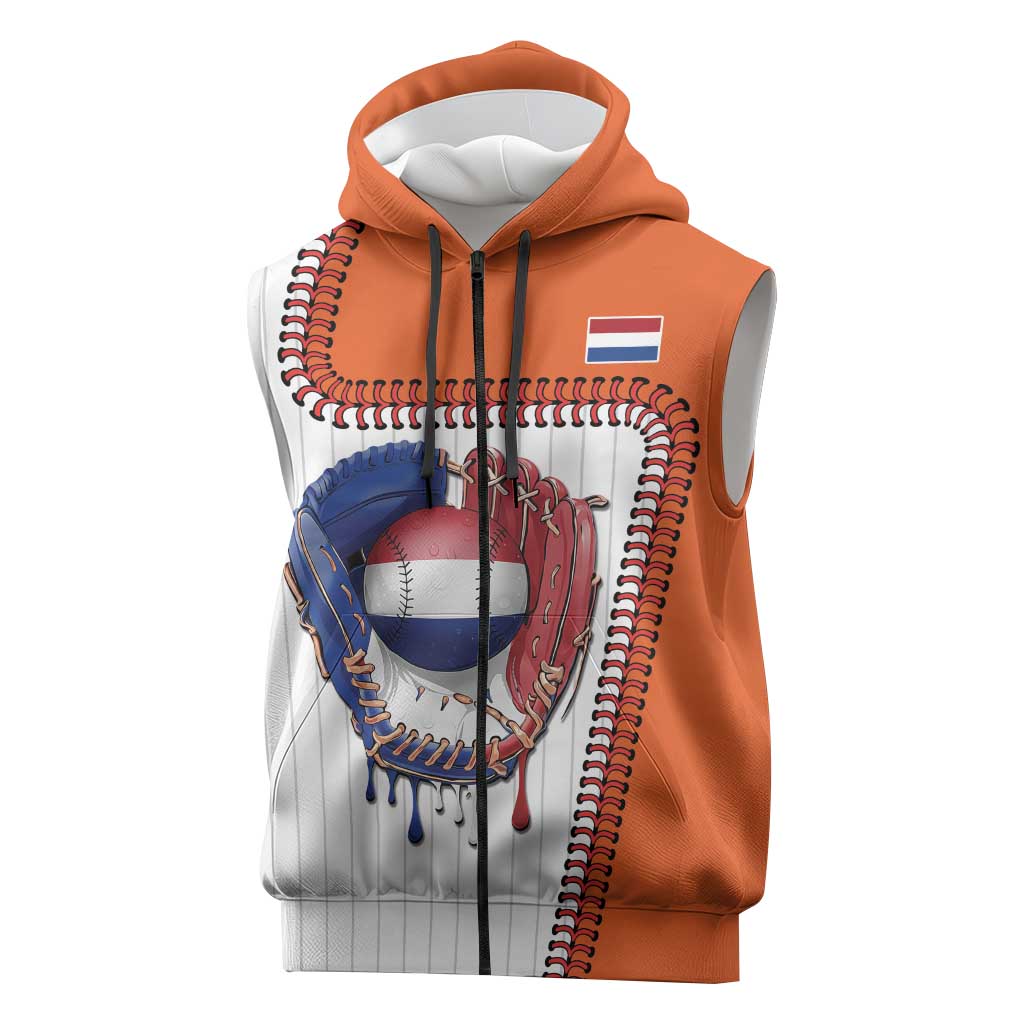 Custom Dripping Baseball Netherlands Sleeveless Zip Hoodie