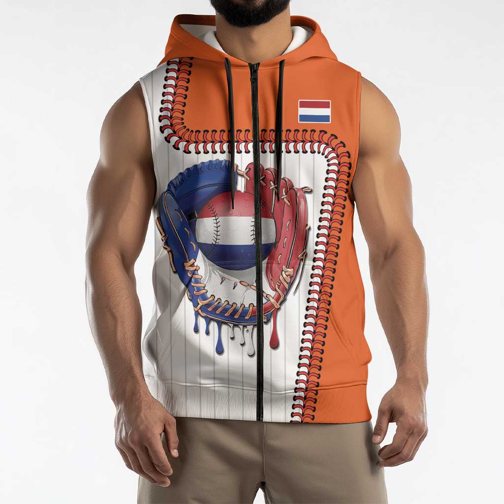 Custom Dripping Baseball Netherlands Sleeveless Zip Hoodie