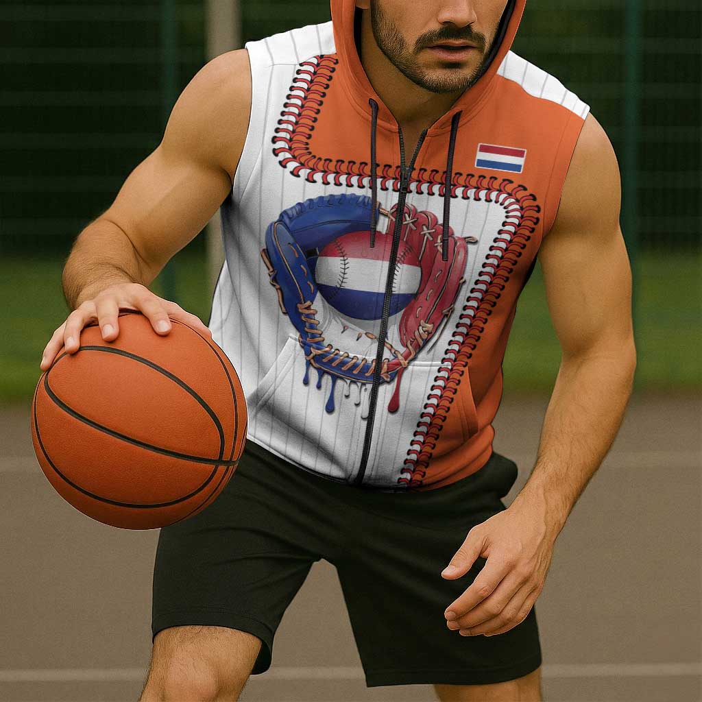 Custom Dripping Baseball Netherlands Sleeveless Zip Hoodie