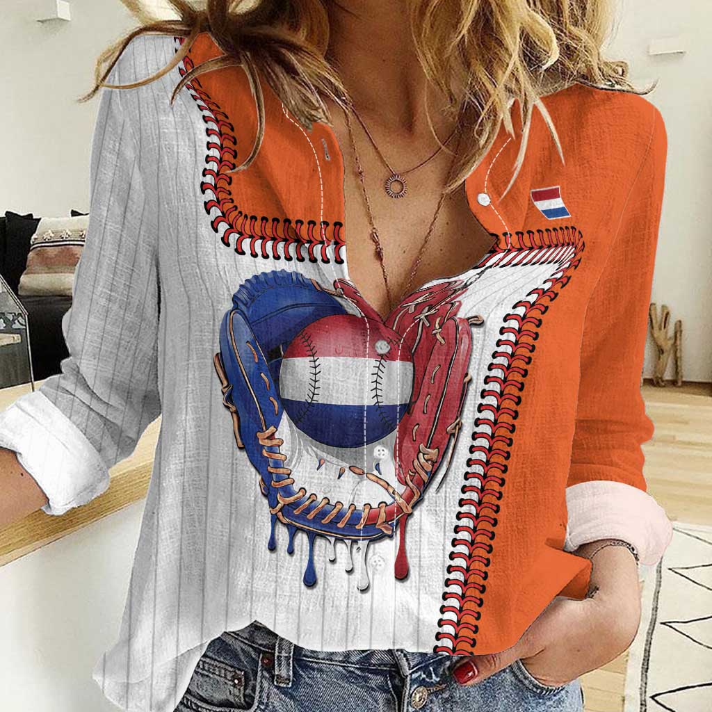 Custom Dripping Baseball Netherlands Women Casual Shirt